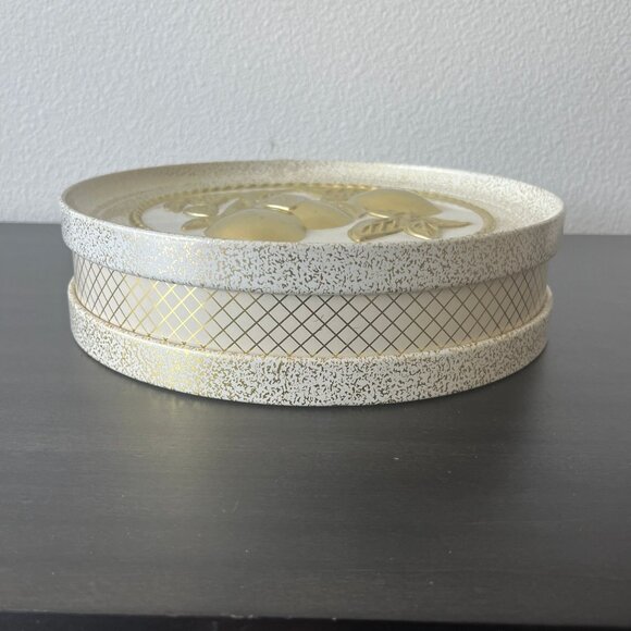 Large Round Embossed Fruit Metal Tin // Gold Speckle // 10" Diameter - Picture 5 of 8